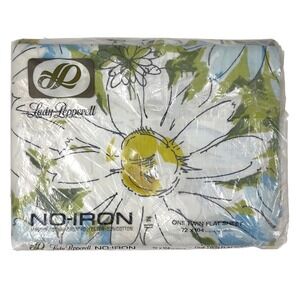 Vintage Lady Pepperell Twin Flat Sheet Daisy Floral No Iron Blue Green New 70s